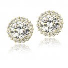 Gold Tone over Sterling Silver CZ Halo Stud Earrings EG13676