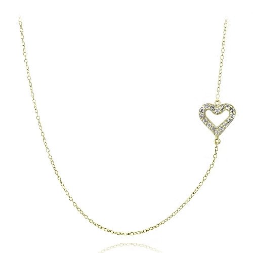 Gold Tone over Sterling Silver CZ Heart Chain Necklace NG13600