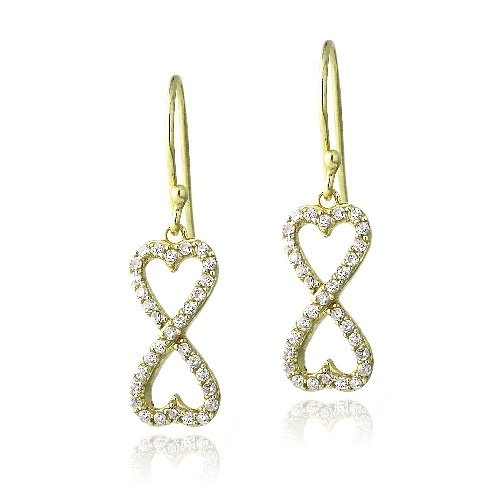 Gold Tone over Sterling Silver CZ Infinity Hearts Dangle Earrings EG13608