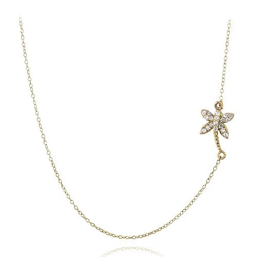 Gold Tone over Sterling Silver CZ Palm Tree Chain Necklace NG13605