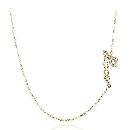 Gold Tone over Sterling Silver CZ Peace Chain Necklace NG13606