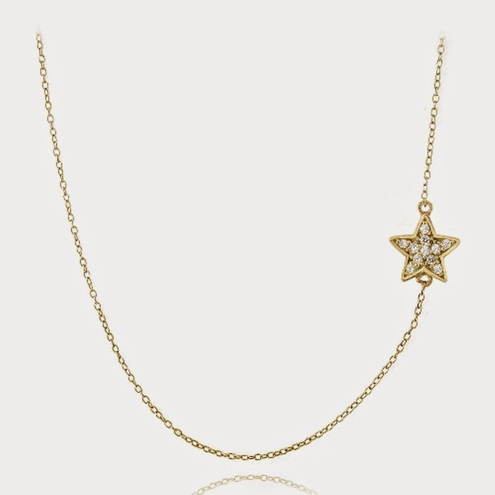 Gold Tone over Sterling Silver CZ Star Chain Necklace NG13599