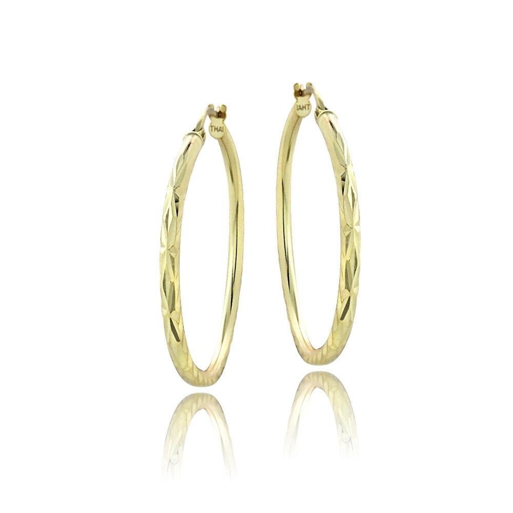 Gold Tone over Sterling Silver Diamond Cut Polished 30mm Hoop Earrings HG13801