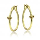 Gold Tone over Sterling Silver Fleur de Lis Polished Hoop Earrings HG13731