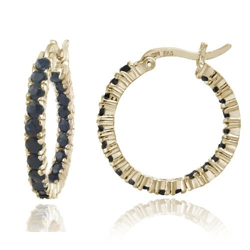Gold Tone over Sterling Silver Inside Out Genuine Sapphire Hoop Earrings EG10454S