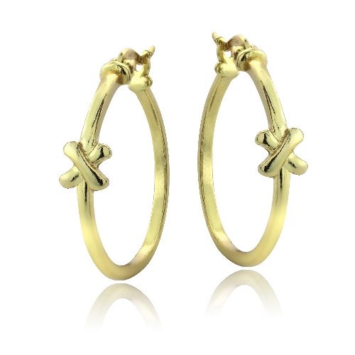 Gold Tone over Sterling Silver X Polished Hoop Earrings HG13733