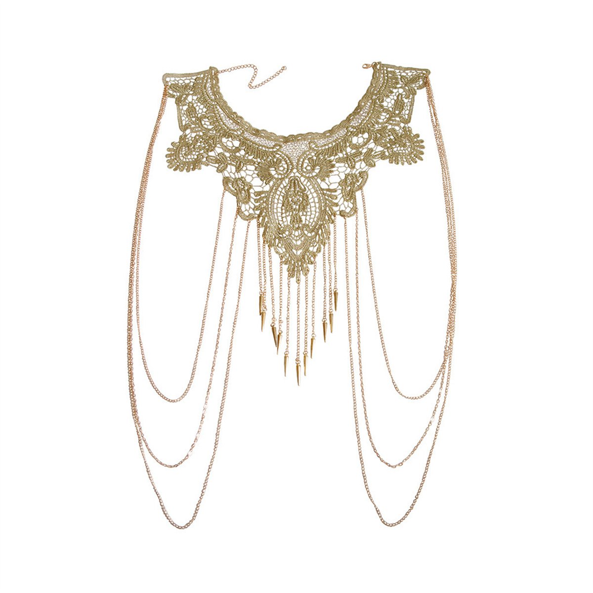 Gothic Necklace Lace Fake Collar Metal Body Chain Flower Lace Bikini Body Chain Golden