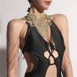 Gothic Necklace Lace Fake Collar Metal Body Chain Flower Lace Bikini Body Chain Golden