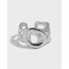 Graduation Irregular Hollow Heart 925 Sterling Silver Adjustable Ring Rhodium