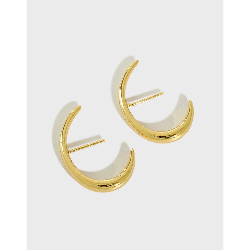 Graduation Letter C Shape 925 Sterling Silver Stud Earrings Rhodium