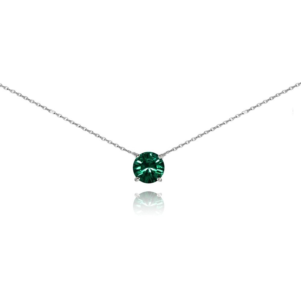 Green Solitaire Choker Necklace made with Swarovski Crystals in 925 Silver N15596E