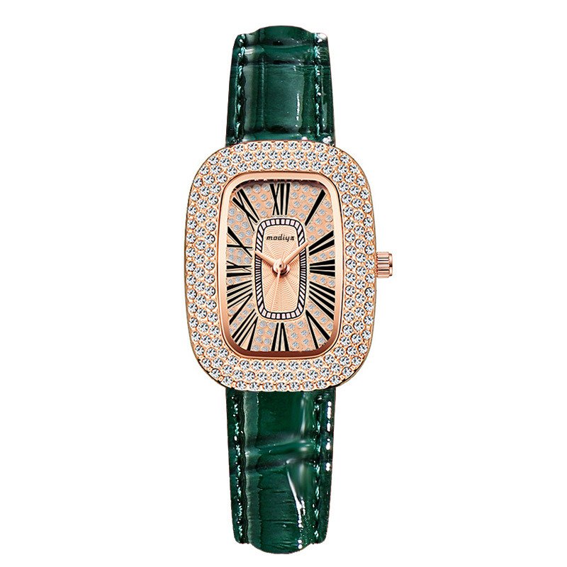Gypsophila watch women's full diamond belt small green watch black