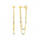 Hanging Chain Post Earrings with Bead Accents in 14k Yellow and White Gold Two-Tone Gold
