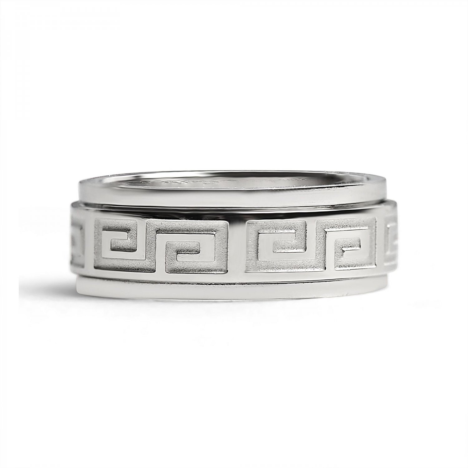 Highly Polished Greek Key Stainless Steel Spinner Ring - SRJ2048