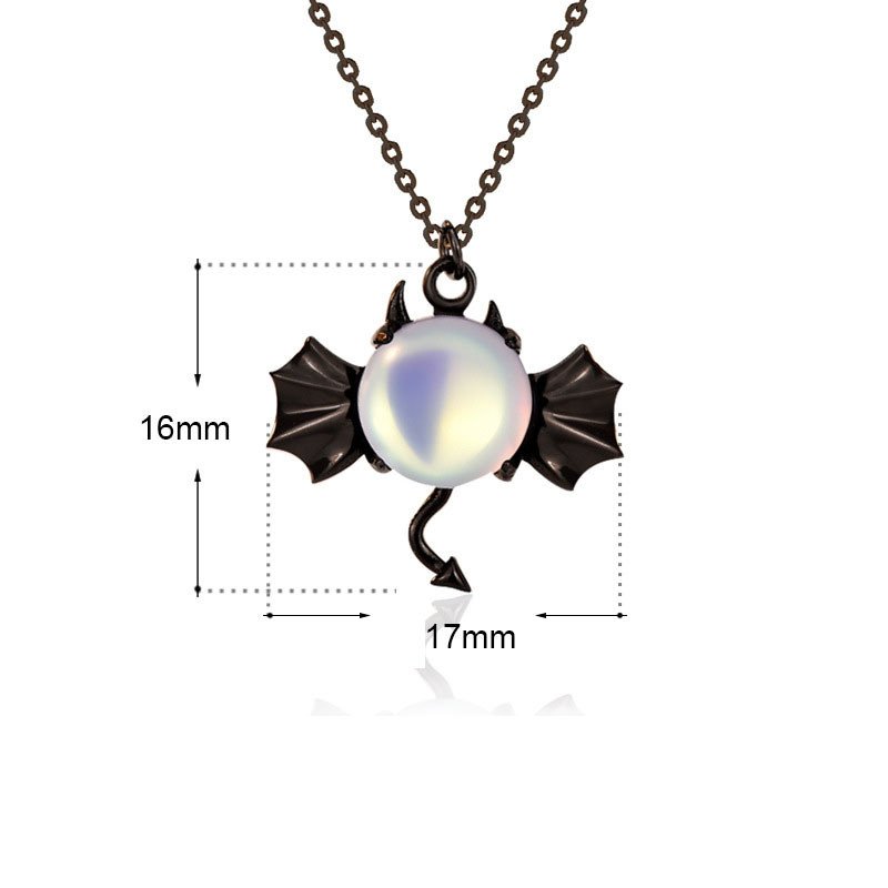 Holiday Natural Moonstone Black Bat 925 Sterling Silver Necklace Black Gold