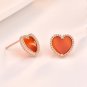 Honey Moon Red Natural Agate Heart 925 Sterling Silver Stud Earrings Rose Gold