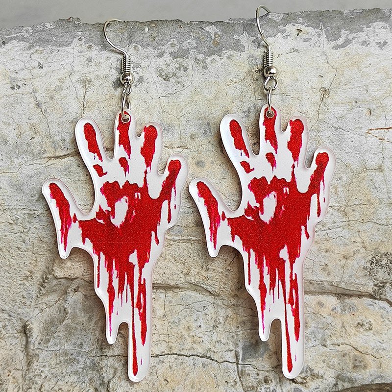 Horror Skull Earrings Bloodstained Handprint SOS Acrylic Earrings 3