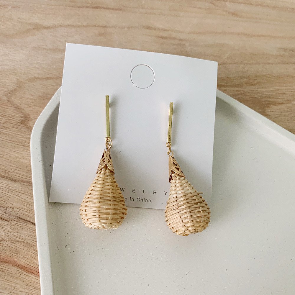 Hot selling rattan earrings new bamboo rattan hand-woven fashion round earrings earrings for women C