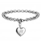 Initial Letter Alphabet Charm Bracelets Stainless Steel Heart Bracelet for Women silver