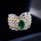 Italian Retro Court Style Hollow Two-color Jewelry Imitation Emerald Dove Egg Ring Green