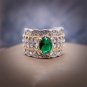 Italian Retro Court Style Hollow Two-color Jewelry Imitation Emerald Dove Egg Ring Green