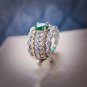 Italian Retro Court Style Hollow Two-color Jewelry Imitation Emerald Dove Egg Ring Green