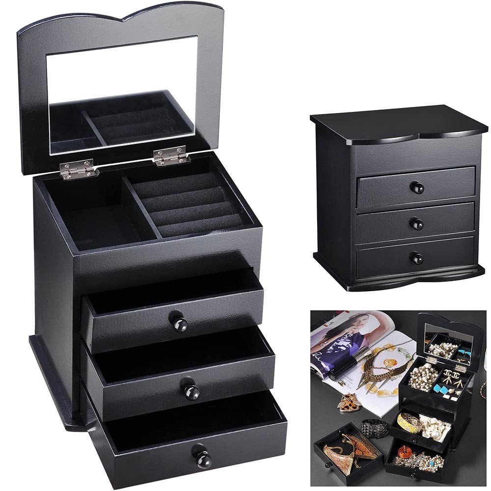 JEWELRY BOX (SMALL 3 DRAWERS) black