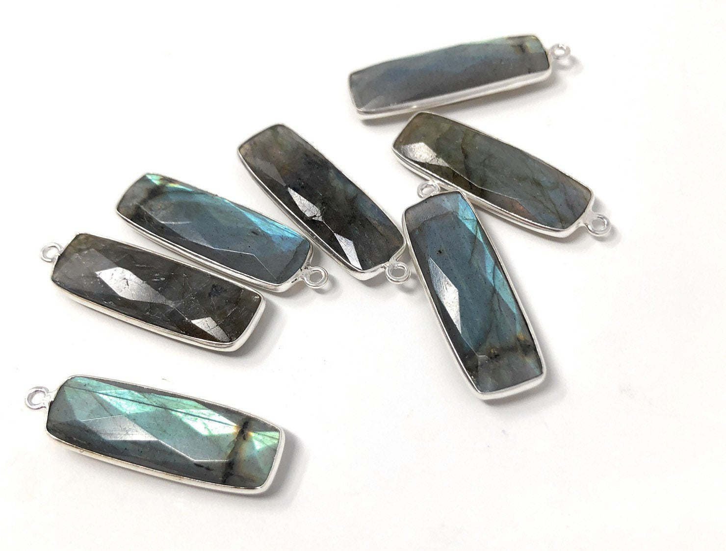 Labradorite Gemstone Charms; Sterling SilJewelry Making Jewelry Supplies 31.75x10mm Default Title