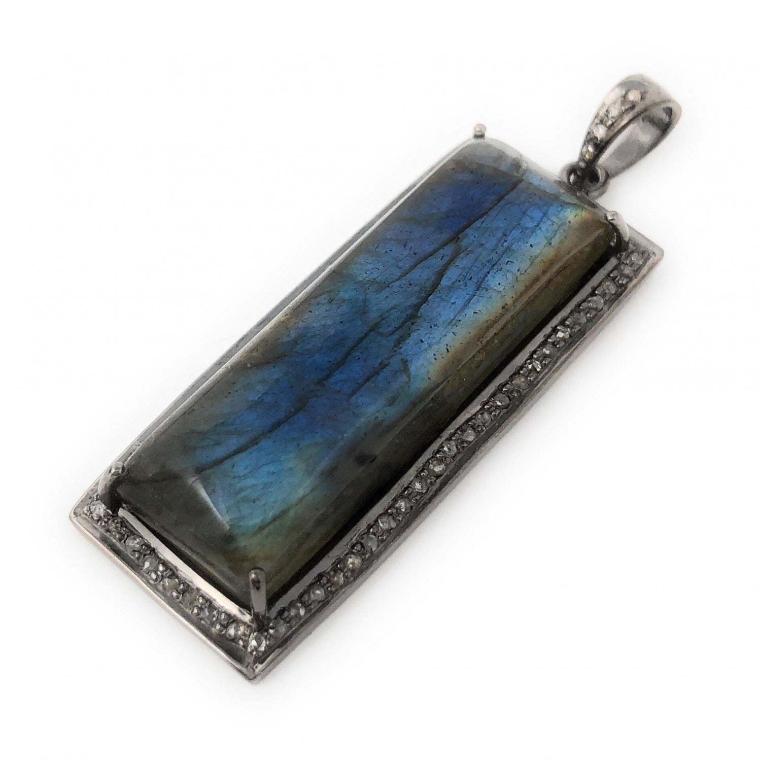 Labradorite PendanNatural Labradorite Pave Pendant Oxidized Sterling Silver Pendant Default Title