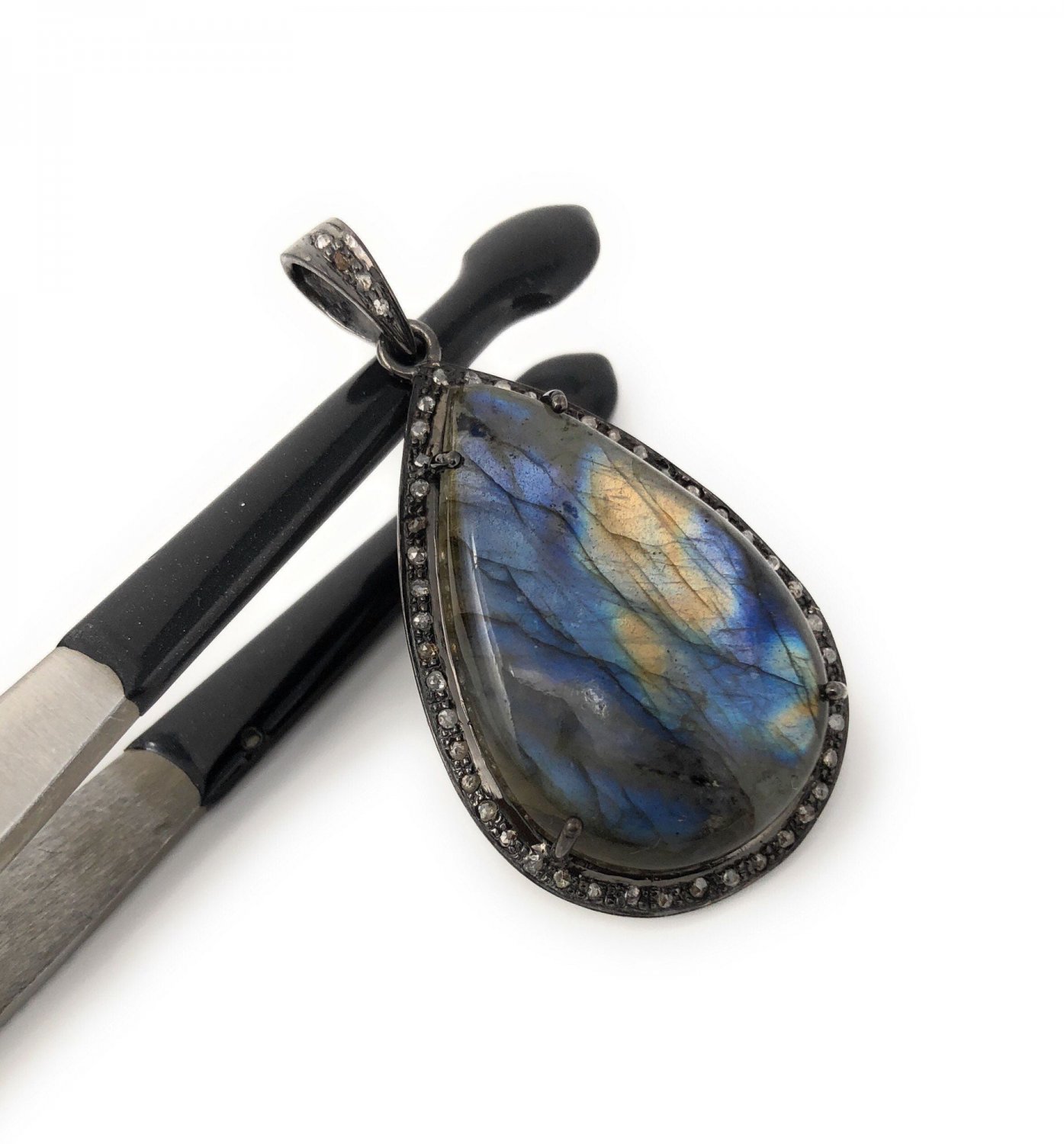 Labradorite Pendant; GemsPave Diamond Pendant Oxidized Silver Pendant Gifts for Her Default Title