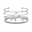 Ladies 4-piece Alloy Star Moon Full Drill Claw Chain Opening Bracelet Combination white