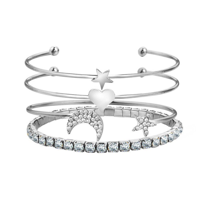 Ladies 4-piece Alloy Star Moon Full Drill Claw Chain Opening Bracelet Combination yellow