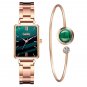 Ladies Light Luxury Small Green Square Watch Steel Band Watch Bracelet Set black + bracelet