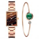 Ladies Light Luxury Small Green Square Watch Steel Band Watch Bracelet Set green + bracelet