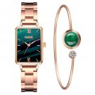 Ladies Light Luxury Small Green Square Watch Steel Band Watch Bracelet Set pink + bracelet