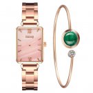 Ladies Light Luxury Small Green Square Watch Steel Band Watch Bracelet Set white + bracelet