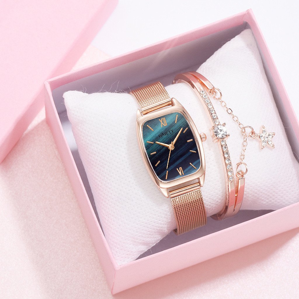 Ladies Quartz Watch Bracelet Set Pink Watch + Bracelet