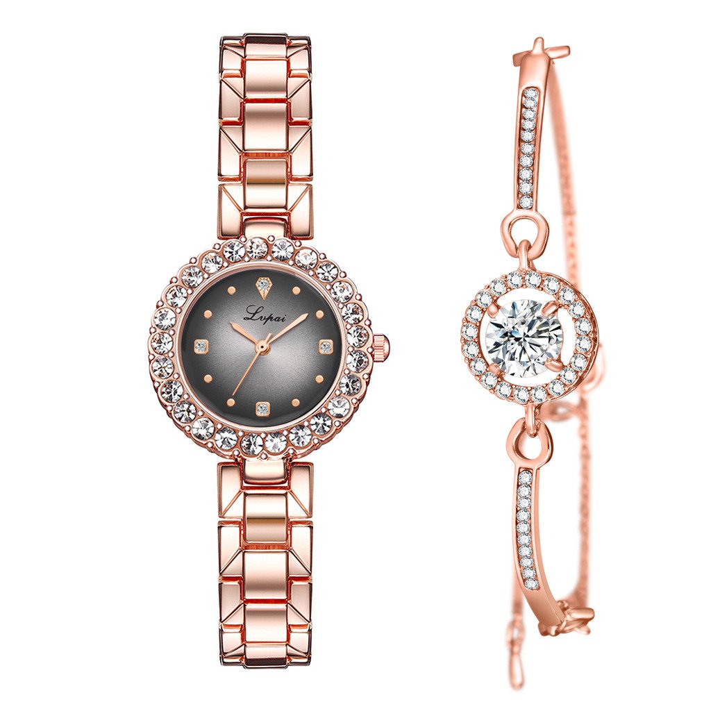 Ladies Watch Bracelet Set Rose Gold Brown Watch + Rose Gold Bracelet