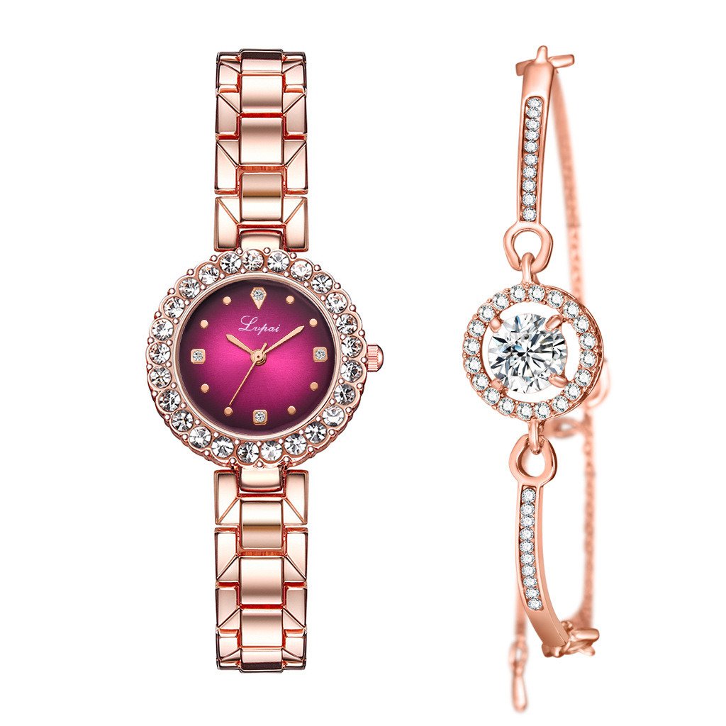 Ladies Watch Bracelet Set Rose Gold Green Watch + Rose Gold Bracelet