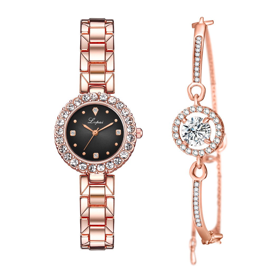 Ladies Watch Bracelet Set Rose Gold Grey Watch + Rose Gold Bracelet