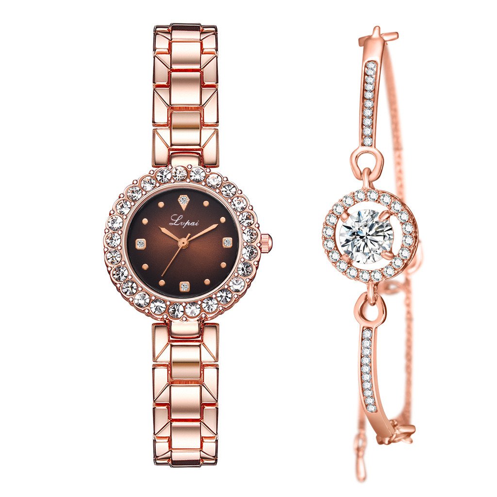 Ladies Watch Bracelet Set Rose Gold Rose Red Watch + Rose Gold Bracelet
