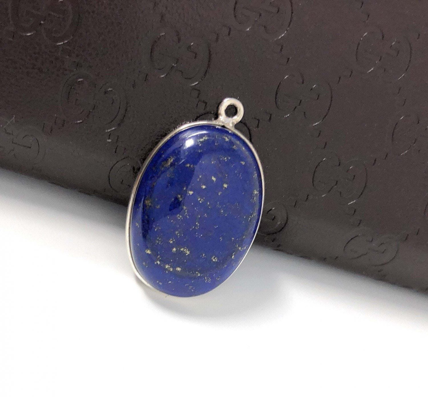 Lapis Lazuli Gemstone Charm; Sterling Silver Charm for DIY Jewelry Making; 26x17x7mm Default Title