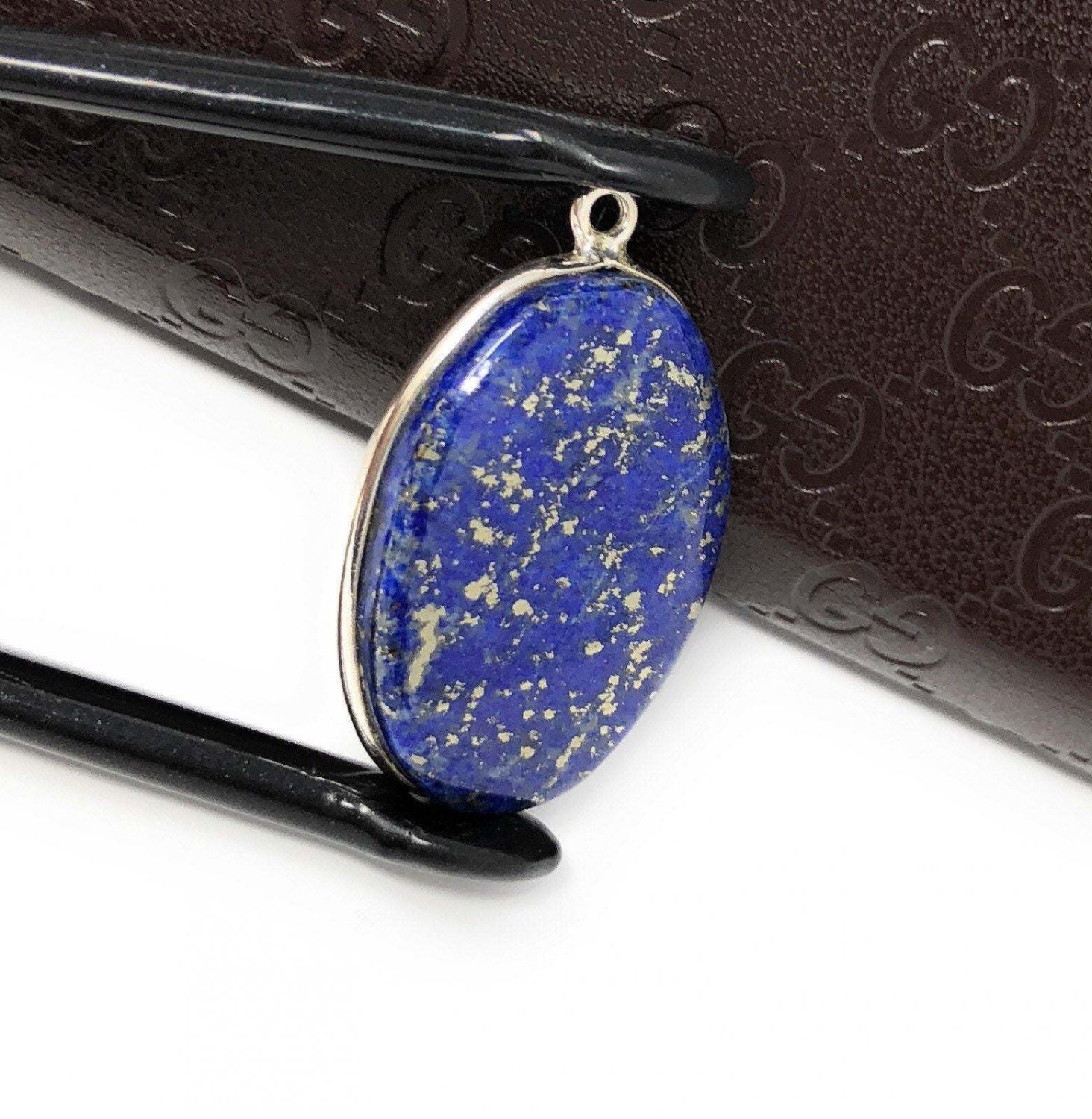 Lapis Lazuli Gemstone Charm; Sterling Silver Charm; DIY Jewelry Making; 29x18x5.5mm Default Title