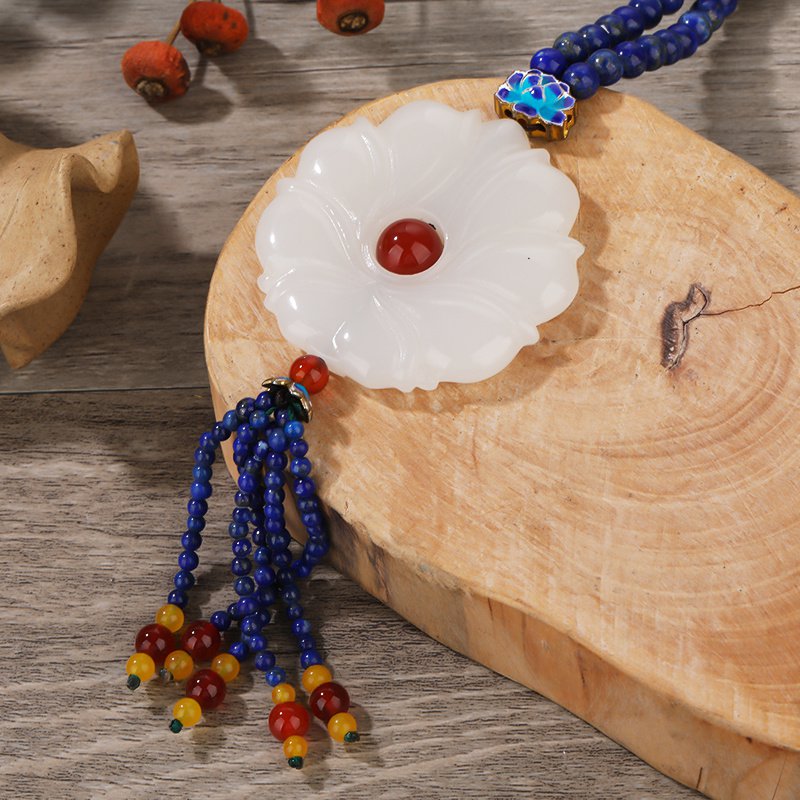 Lapis lazuli Hetian jade sweater chain white