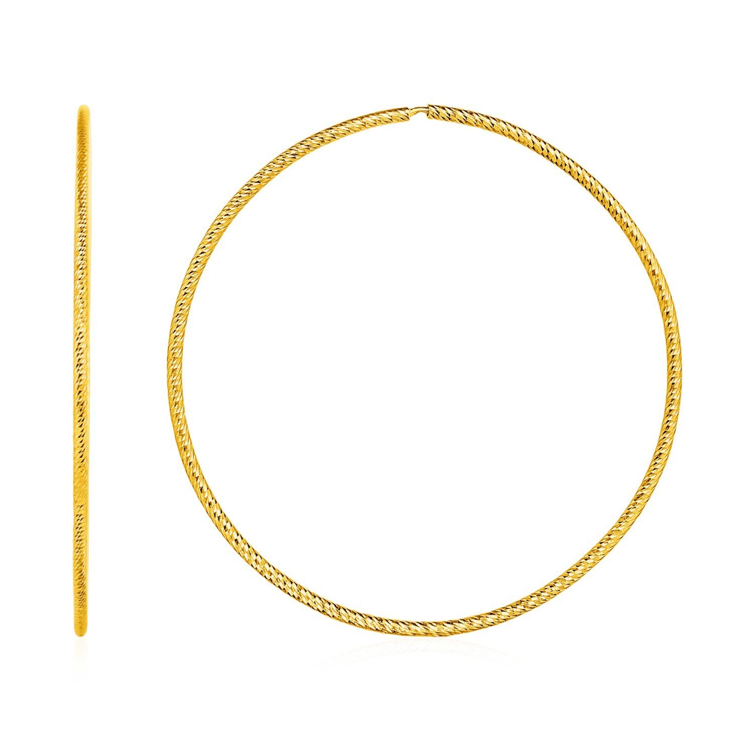 Large Textured Endless Hoop Earrings in 14k Yellow Gold Yellow Gold