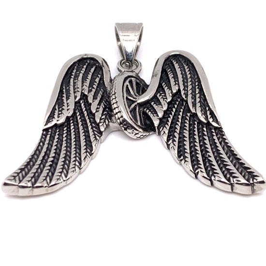 Large Wheel Wings Stainless Steel Pendant - PDL9009 Default Title