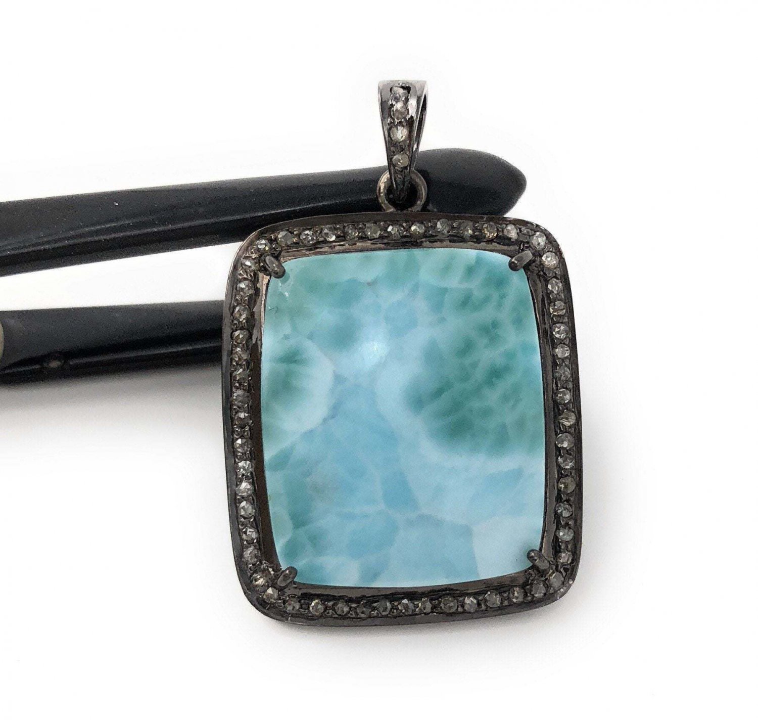 Larimar GemGemstone Pendant Pave Diamond Pendant Larimar Pendant at Wholesale Price Default Title