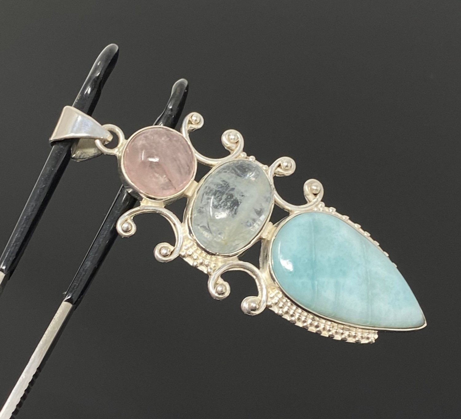 Larimar Gemstone Wire Wrapped Pendant Silver Jewelry Gifts for Her Bohemian Jewelry Default Title