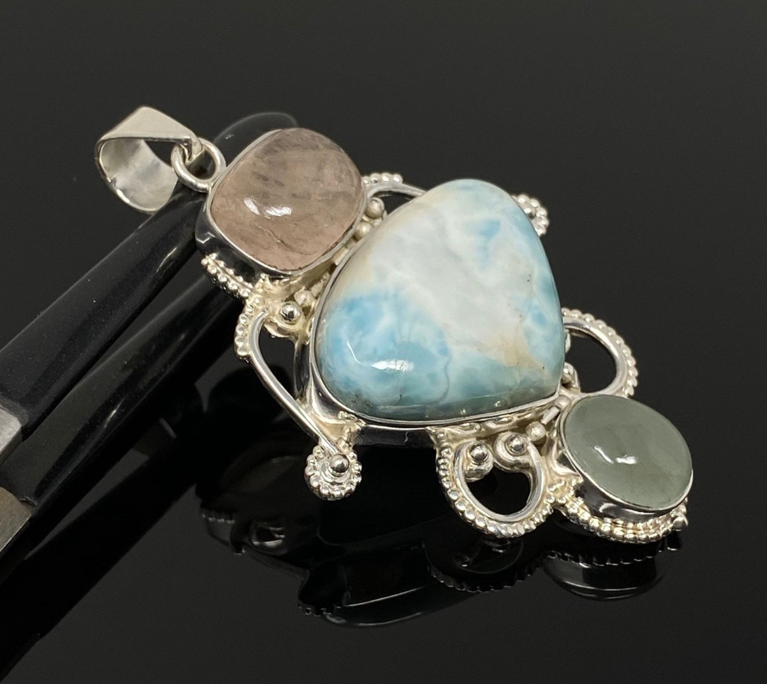 Larimar Gemstone Wire Wrapped Pendant Silver Jewelry Gifts for Her Bohemian Jewelry Default Title