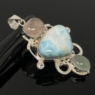 Larimar Gemstone Wire Wrapped Pendant Silver Jewelry Gifts for Her Bohemian Jewelry Default Title